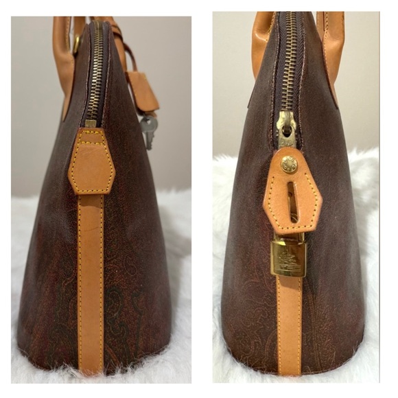 Authentic Vintage Etro Coated Canvas Satchel Handbag Burgundy Paisley VGUC - Picture 6 of 16